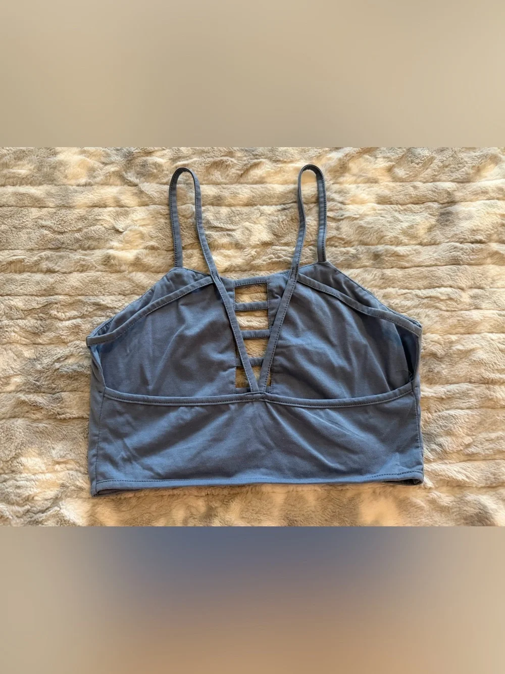 EARTHBOUND Slate Blue Strappy Ladder-Back Crop Top